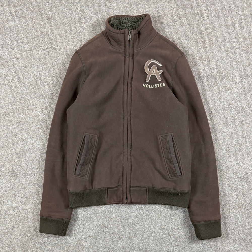 VTG Y2K Hollister Brown Faux Fur Lined Zip Up Cabrillo Sweatshirt Jacket Men’s L